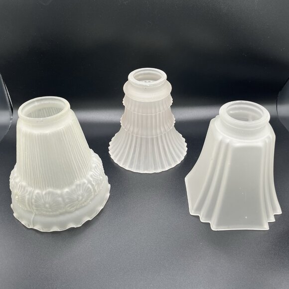 Vintage Frosted Glass Light Shades Lot 3 Art Deco Mid Century 2.25” Fitter READ - Picture 2 of 14